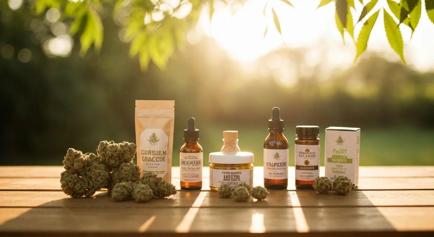 Visual representation of key cannabis compounds THC and CBD in a natural setting