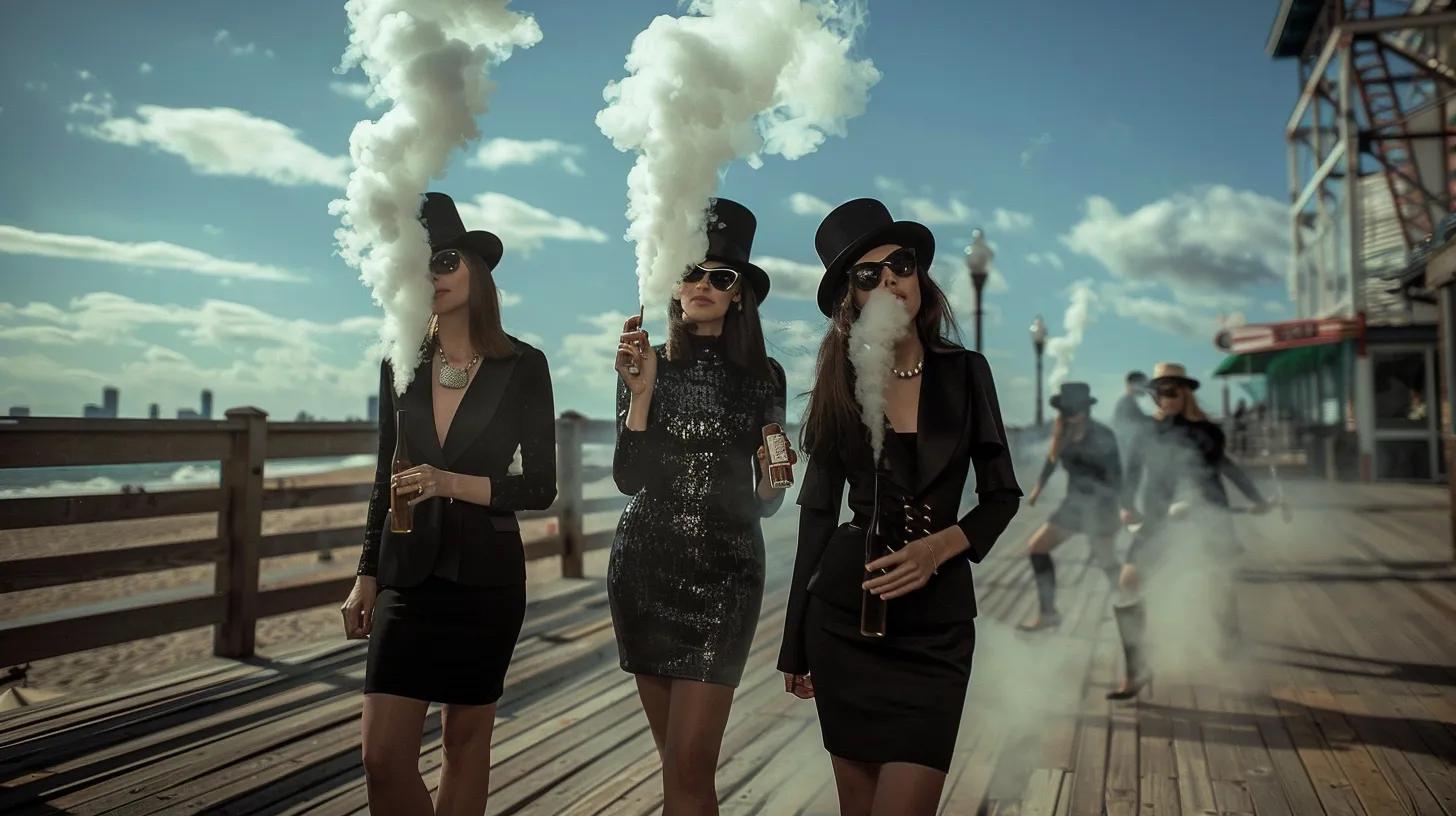 Women on the Boardwalk In top hats and heels smoking pre-rolls