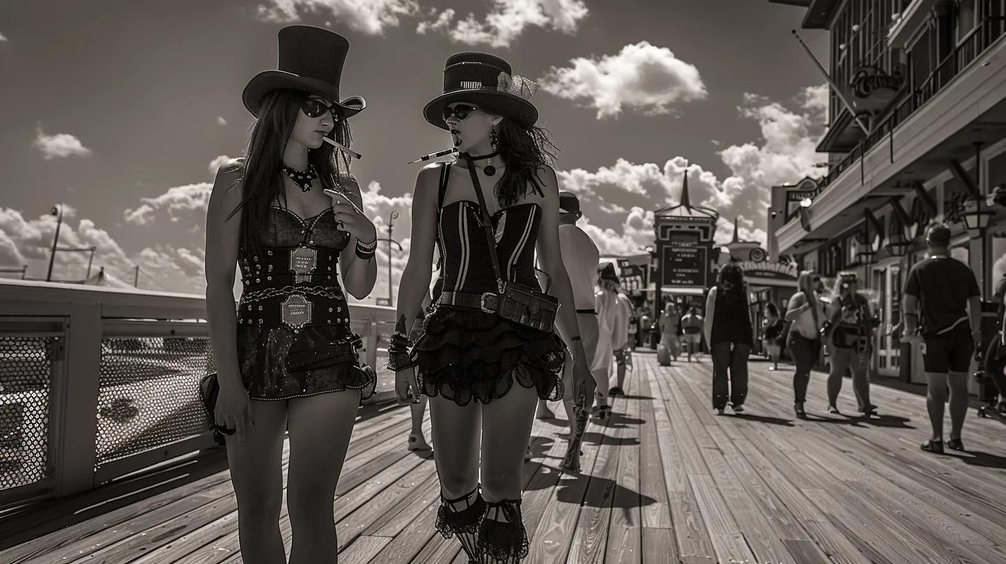 Atlantic City Boardwalk with Hotties in Heels and top hats smoking weed