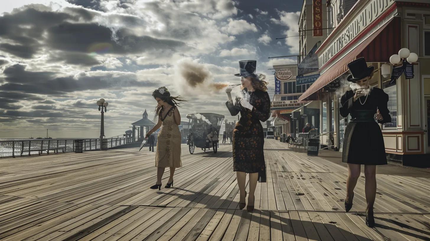 Atlantic City Boardwalk with Hotties in Heels and top hats smoking weed