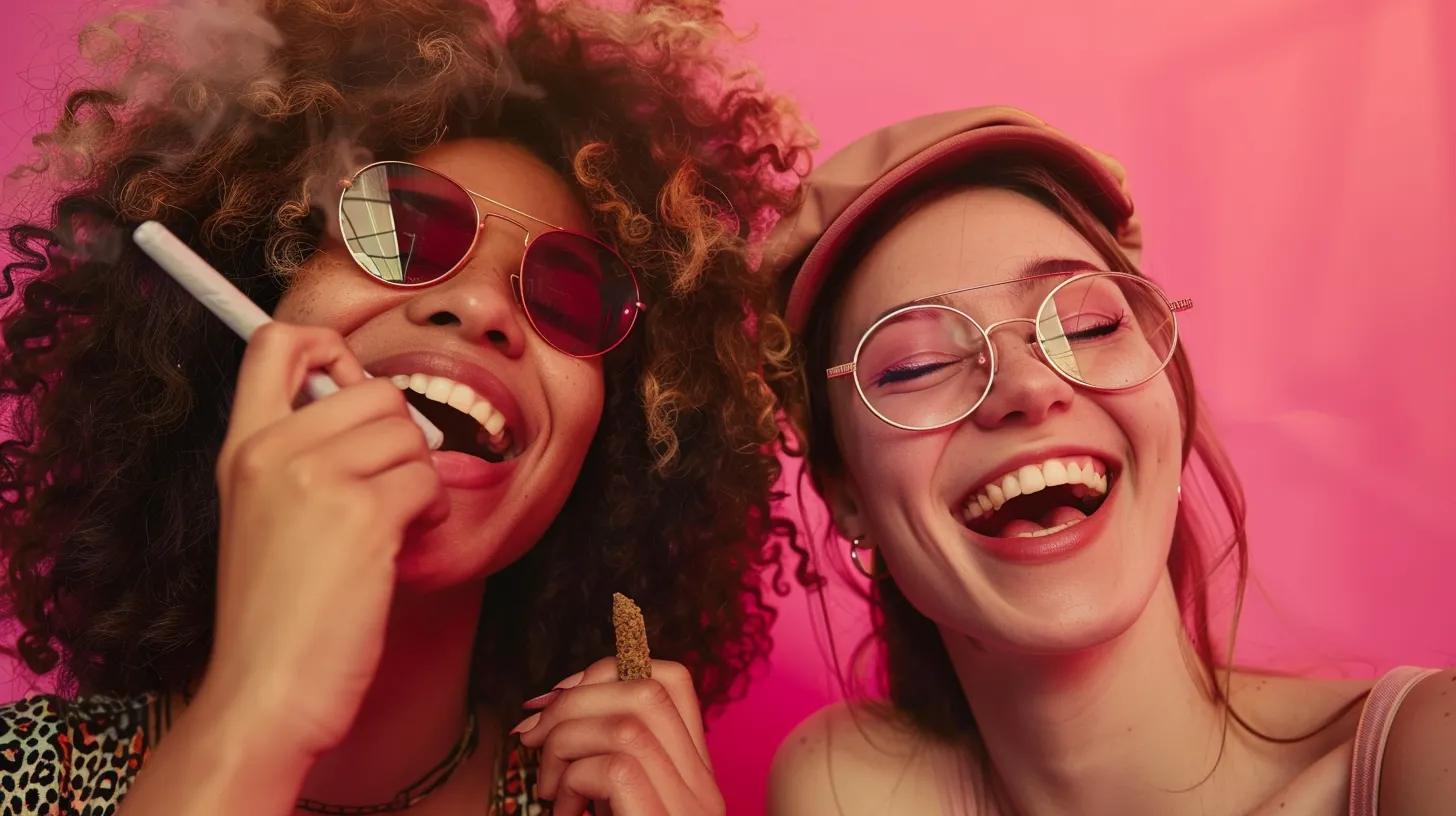 Photographic rendering of happy, healthy, beautiful, white, models enjoying sharing a joint