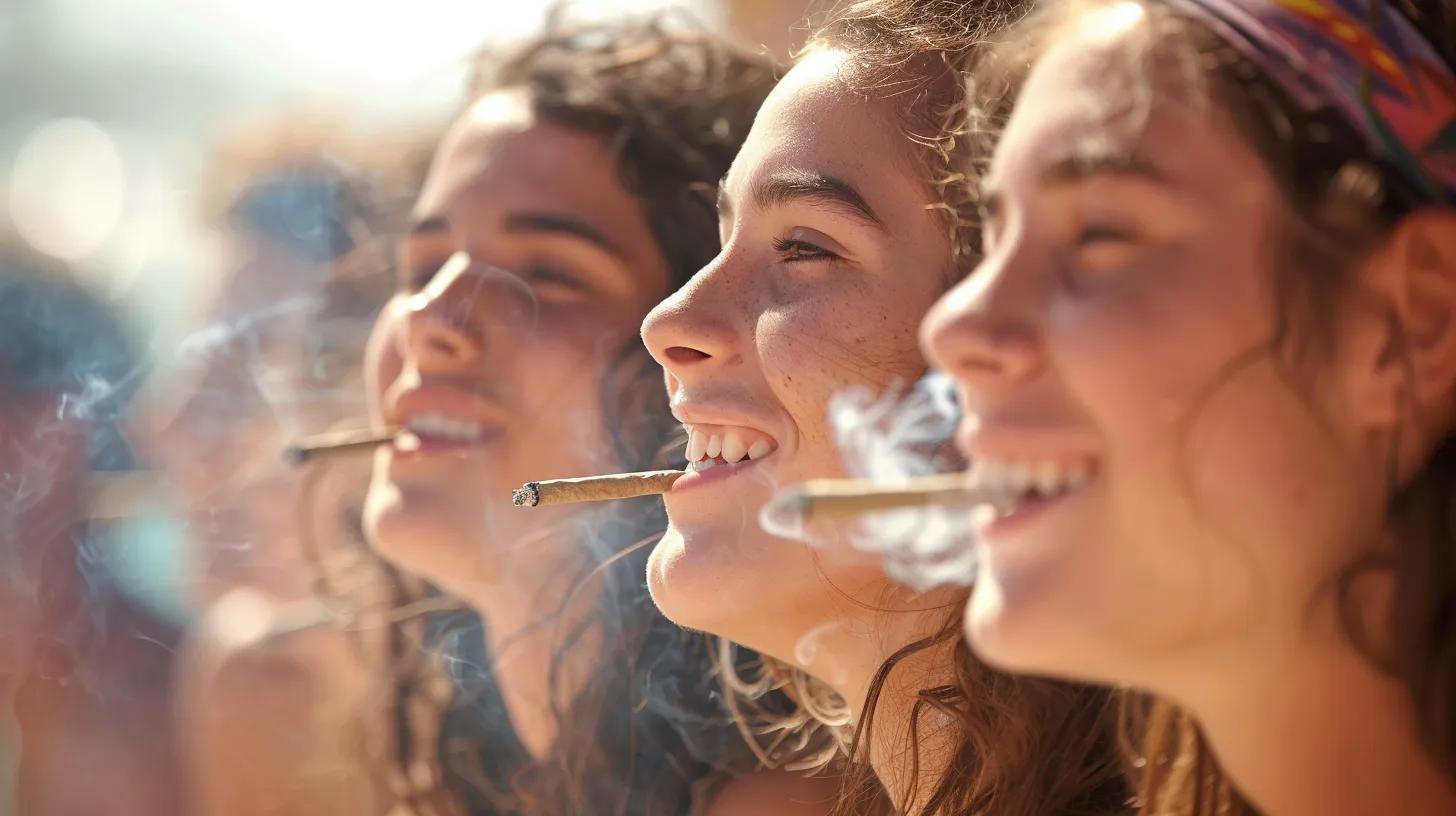 Photographic rendering of happy, healthy, white, models enjoying smoking a joint in Ventnor City New Jersey. Make sure joints are in the mouth not floating  DO NOT SHOW CHEWING BUDS.