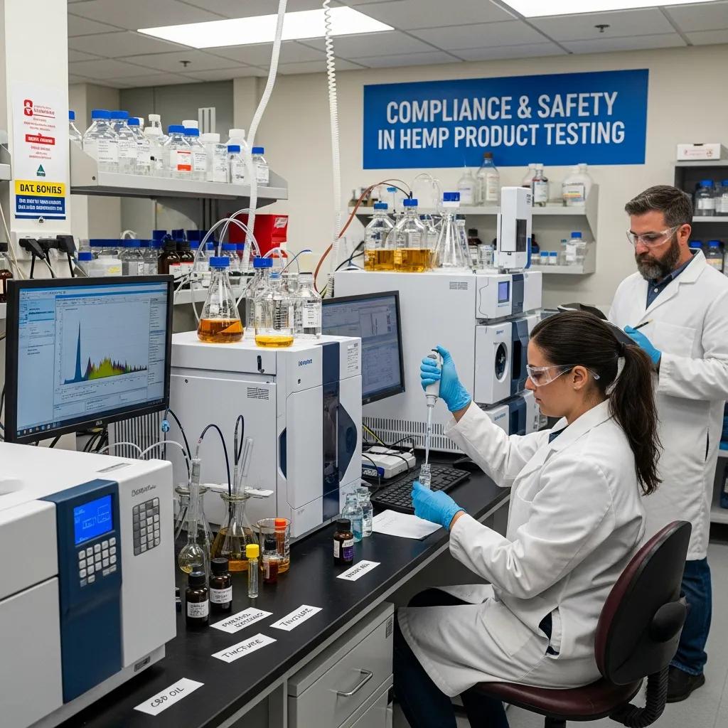 Scientists testing hemp products in a laboratory for total THC levels, illustrating the enforcement of the new federal hemp THC regulations.