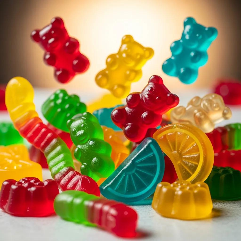 Colorful THC gummies and chews displayed in an engaging arrangement