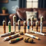 Variety of cannabis pre-rolls on a wooden table, showcasing traditional and infused options