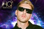 A person wearing dark sunglasses and a black shirt stands in front of a vibrant, glowing purple and blue background with the HQ² Nightclub logo in the top left corner.