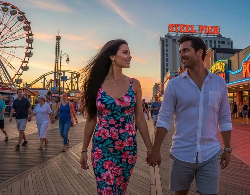 sexy couple enjoying summer fun on the Atlantic City Boardwalk
