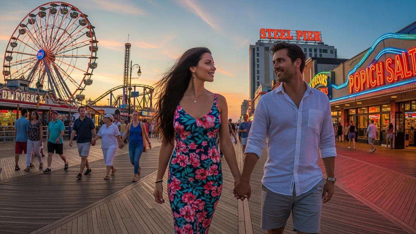 sexy couple enjoying summer fun on the Atlantic City Boardwalk